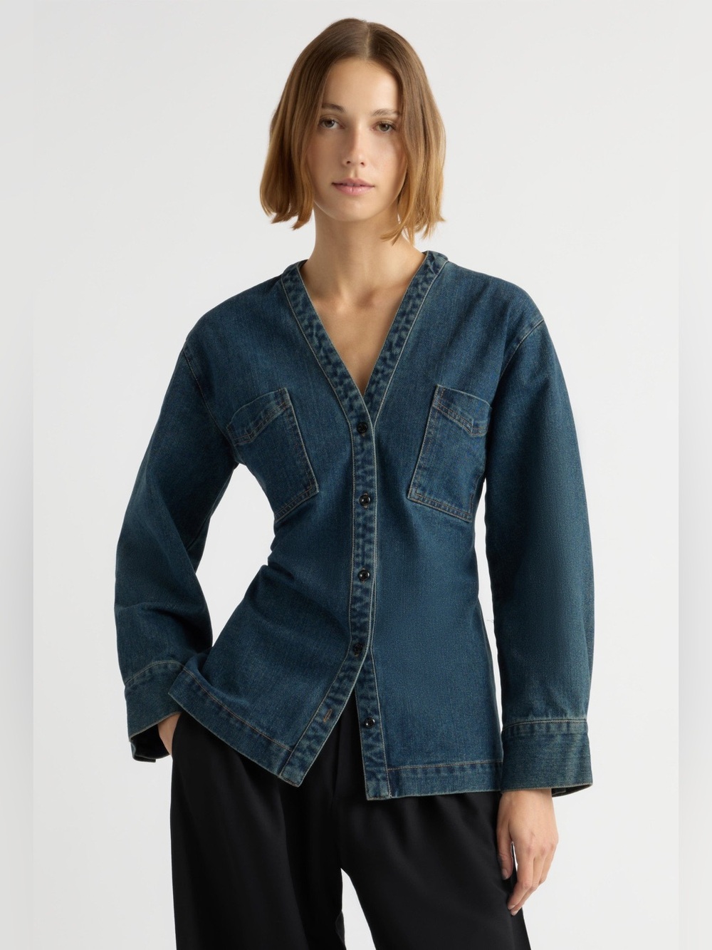 Modern Citizen Emmett Collarless Denim Jacket Belted Sz M